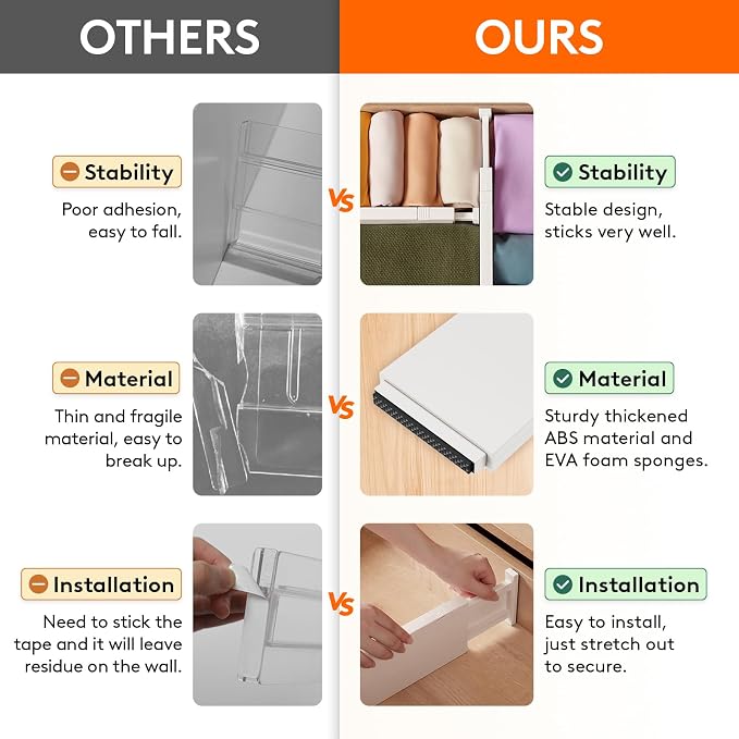Lifewit 4" High Upgrade Drawer Divider, Adjustable Drawer Organizer Clothes | 5 - Image 4