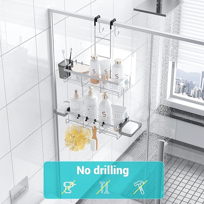 Aitatty Over the Door Hanging Shower Caddy: No Drill Rustproof Shower Rack - Image 5
