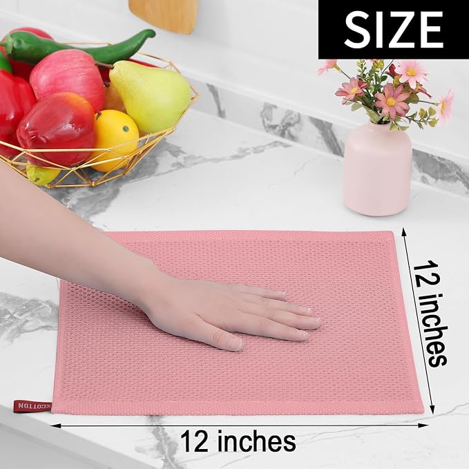 Homaxy 100% Cotton Waffle Weave Kitchen Dish Cloths 18-Pack, Dried Rose | 12 x - Image 5