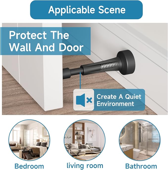 6PCS Black Door Stoppers for Wall, Spring Door Stop for Bottom of Door | 4.33 - Image 5