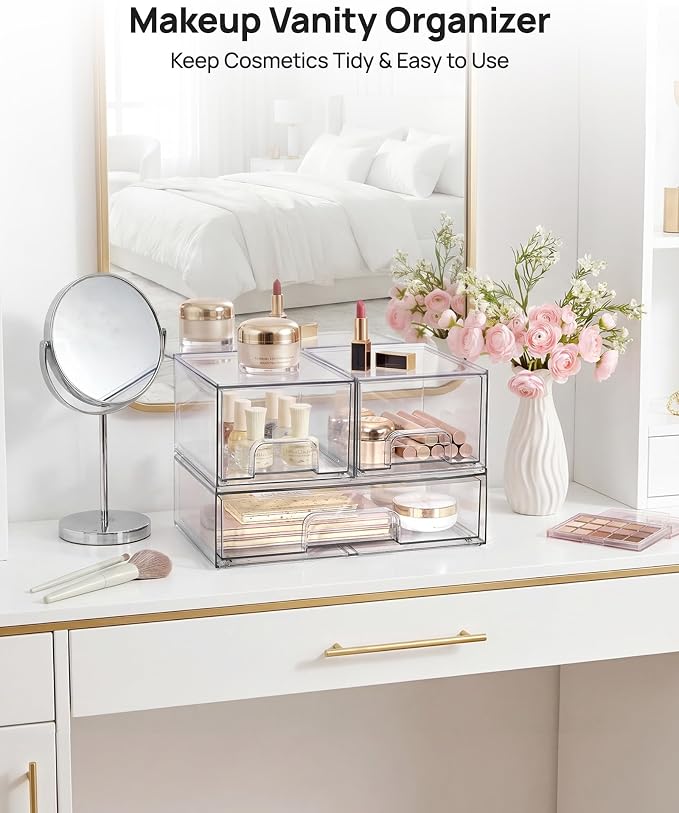 Vtopmart Clear Stackable Storage Drawers Set of 4, Plastic Organizer Bins | - Image 4