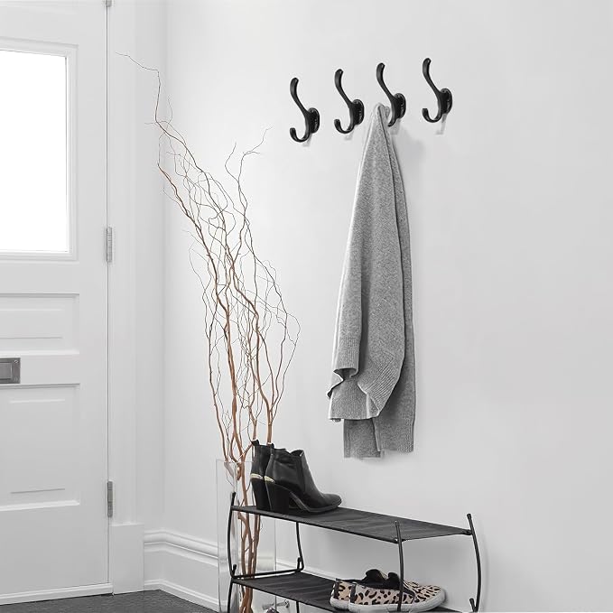 4 Pack Black Coat Hooks Wall Mount Heavy Duty Utility Retro Double Hooks - Image 5