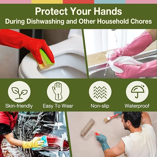Rubber Kitchen Dishwashing Gloves 5 Pairs Cleaning Dish Gloves Small | Colorful - Image 5