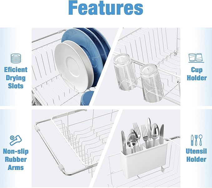 JASIWAY White Dish Drying Rack in Sink - Image 8