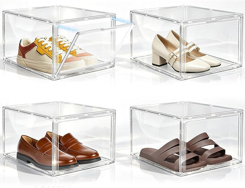1 Pack Drop Front Shoe Boxes Acrylic Box Sneaker Case, Size 12 by EZJOB