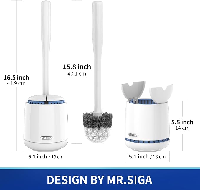 MR.SIGA Toilet Bowl Brush and Holder, Sturdy Long Handle, 1 Pack | Automatic - Image 2