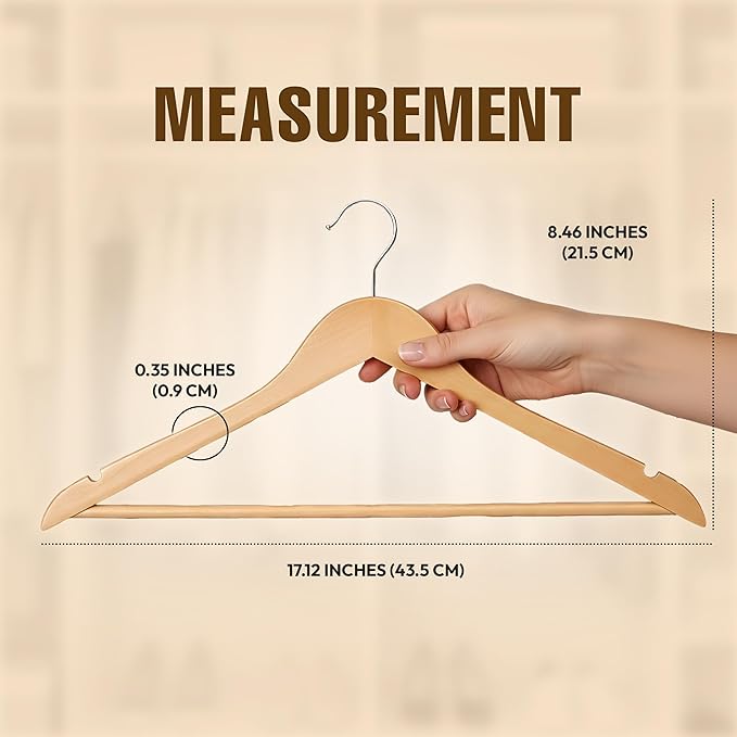 Utopia Home Wooden Hangers 30 Pack – Slim Suit Hangers Natural | 360° rotatable - Image 2