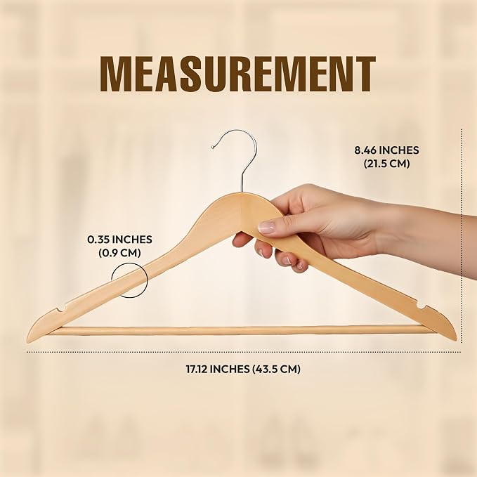 Utopia Home Wooden Hangers 90 Pack – Slim Suit Hangers Natural | 360° rotatable - Image 2
