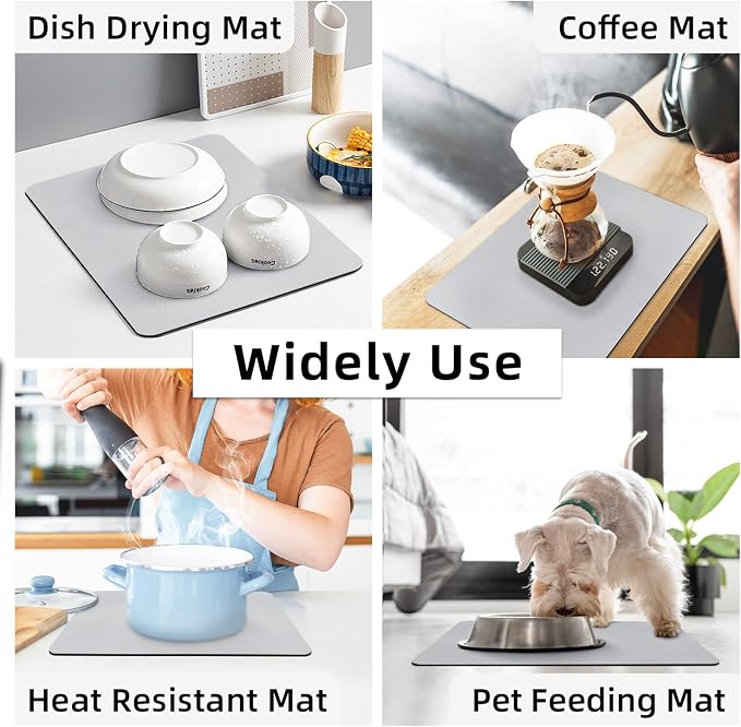 LOPNUR Small Dish Drying Mat for Kitchen Counter, Light Grey | Coffee Mat and - Image 7