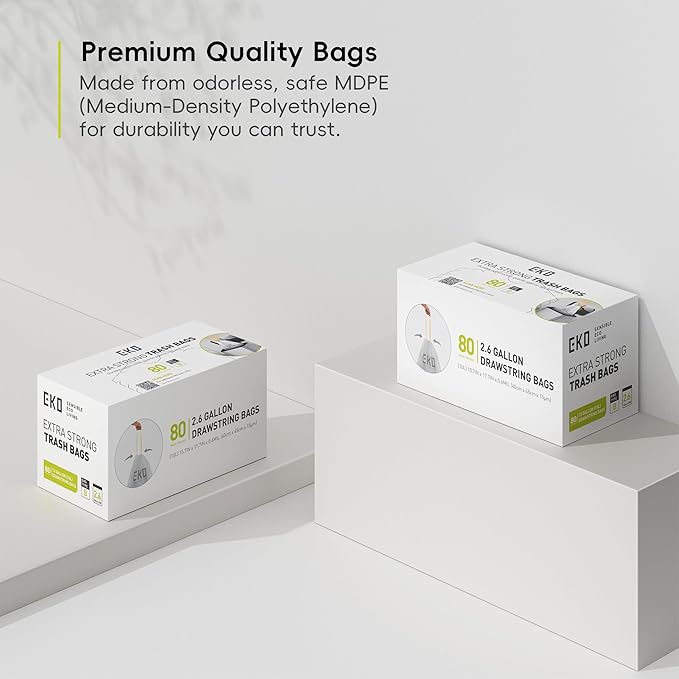 EKO 2.6 Gallon / 7-10 Liter, Extra-Strong Unscented Garbage Bags, Easy-Dispense - Image 7