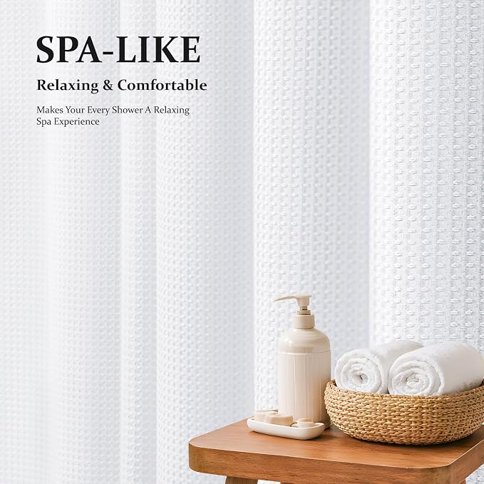 Dynamene Extra Long Waffle Shower Curtain 256 GSM Fabric 72"x84" White - Image 3