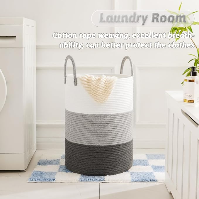 Artfeel Laundry Basket, Woven Cotton Rope Laundry Hamper, 100L - Image 2
