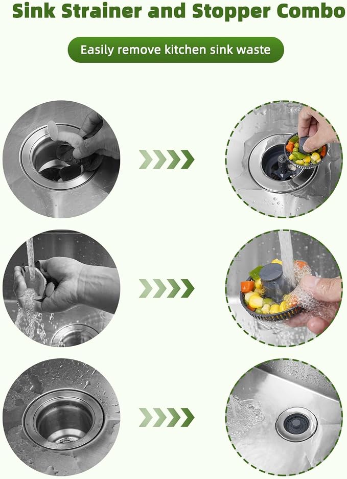 Universal 2PCS Kitchen Sink Strainer Stopper Combo, 3 in 1 Pop Up - Image 3