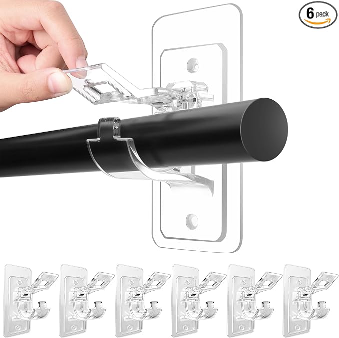 Antimbee 6-Pack No Drill Needed Curtain Rod Holders, Self Adhesive Rod Brackets by Antimbee