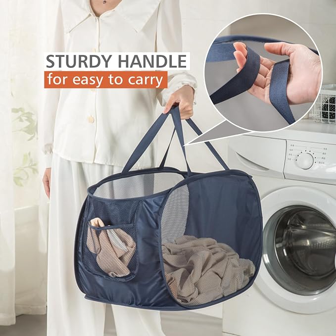 Sturdy Mesh Laundry Hamper Basket Bag, Collapsible Pop up - Image 3