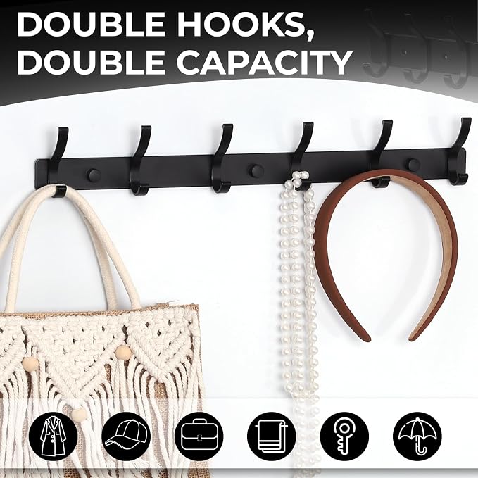 Wall Mount Coat Rack 2 Pack, Smooth Hook Edges, Screw Installation, Double - Image 4