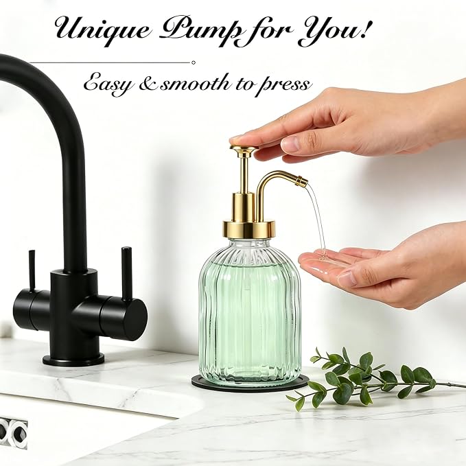 SheeChung 12oz Clear Glass Liquid Soap Dispenser, 1 Pack | Elegant Hand Soap - Image 4