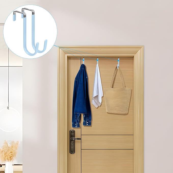 FYY Over the Door Hooks, Single-Hanger 4 Pack, Fits Doors 1 3/8" Cyan | Heavy - Image 6