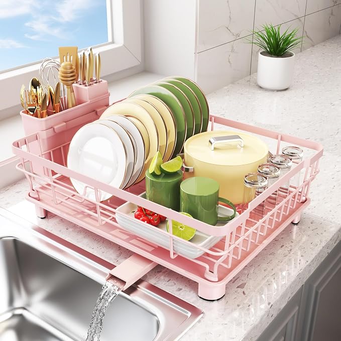Dish Drying Rack for Kitchen Counter, 12.8" W x 16.9" L, Self-Draining by Ricobes
