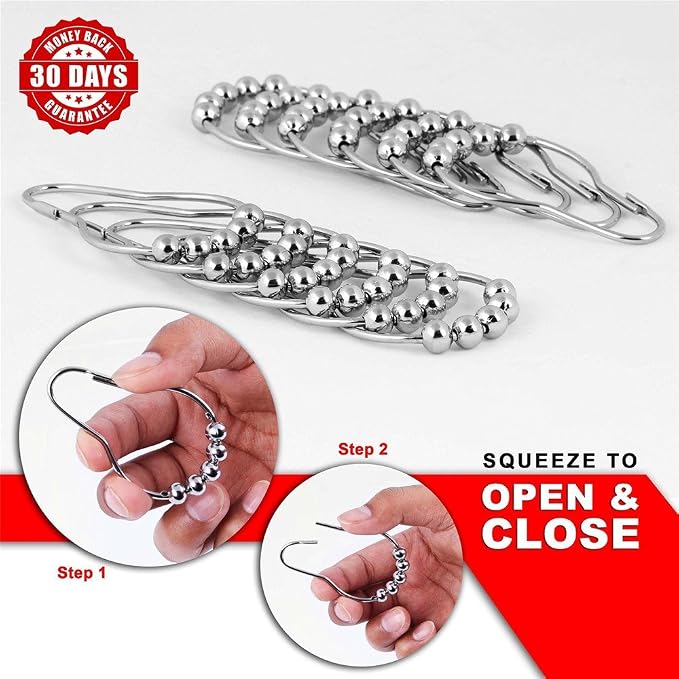 Premium Shower Curtain Rings Set of 12, Rust-Resistant Stainless Steel Hooks - Image 6