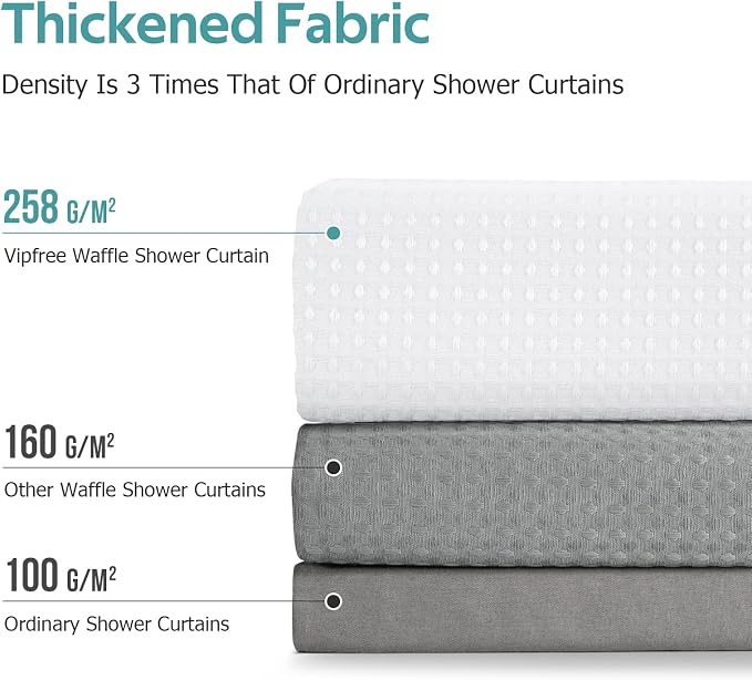 Vipfree 3 in 1 Shower Curtain Set, Waffle Shower Curtain and Liner Set - Image 5