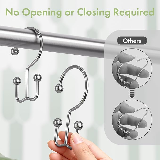 Amazer Chrome Shower Curtain Hooks, Rust-Resistant Metal Shower Hooks Shower - Image 5