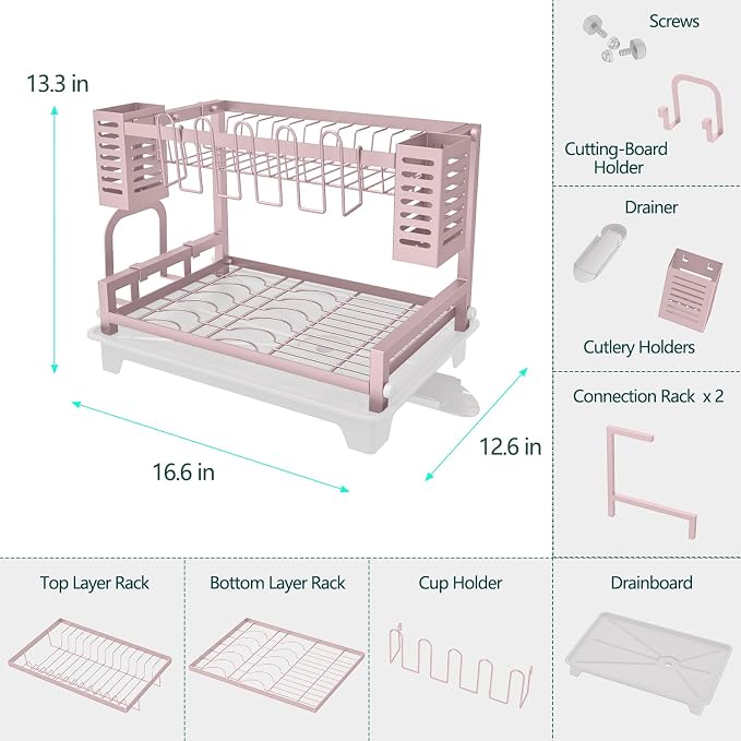 Dish Drying Rack, Rust-Proof 2 Tier Dish Racks - Image 4