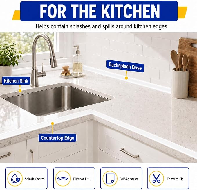 Black Kitchen Sink Splash Guard and Bathtub Water Barrier, 67 in | Flexible - Image 6