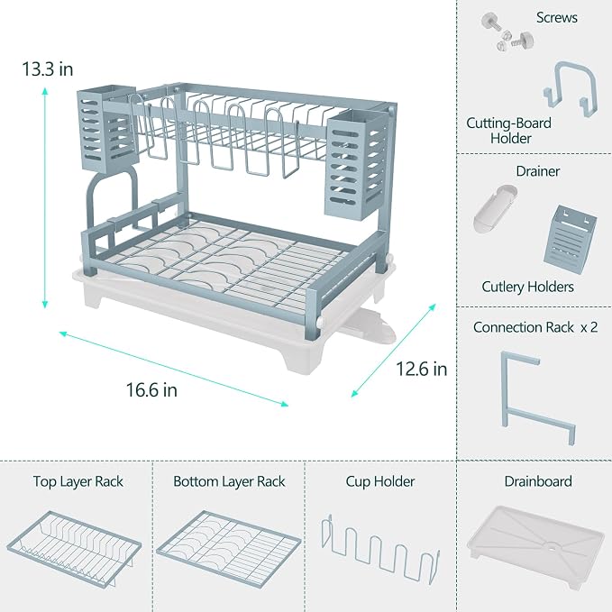 Dish Drying Rack, Rust-Proof 2 Tier Dish Racks - Image 5