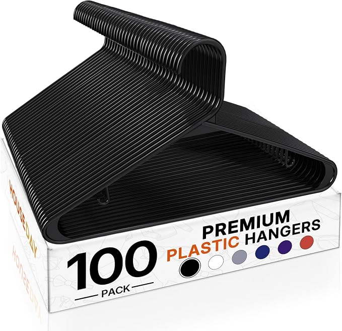 HOUSE DAY Black Plastic Hangers 100 Pack, Slim Space-Saving Clothes Hangers | by HOUSEDAY