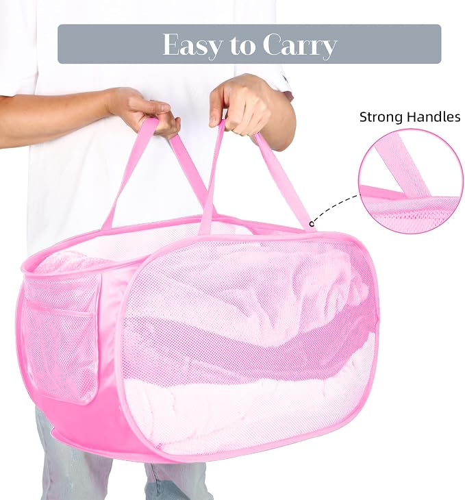 Durable Collapsible Laundry Baskets, Mesh Pop Up Laundry Hamper - Image 6