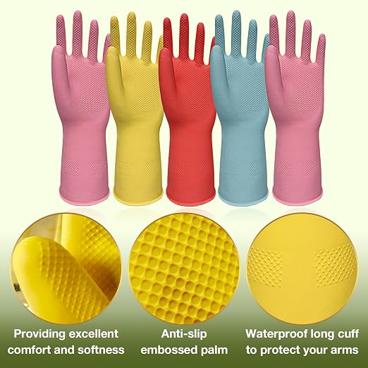 Kitchen Dish Washing Gloves 5 Pairs Rubber Cleaning Reusable Gloves Large | - Image 2
