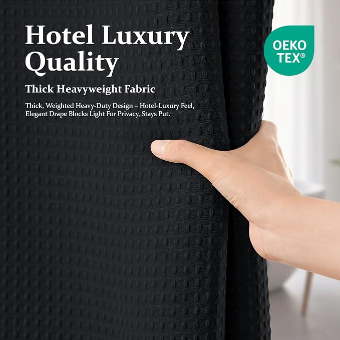 Dynamene Extra Wide Waffle Shower Curtain 256 GSM Fabric 84x72 Black - Image 6