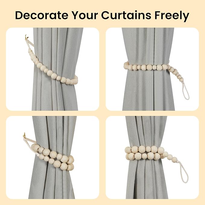 KLOGTSIND Wood Bead Curtain Tiebacks, 6 Pack Curtain Tie Backs - Image 4