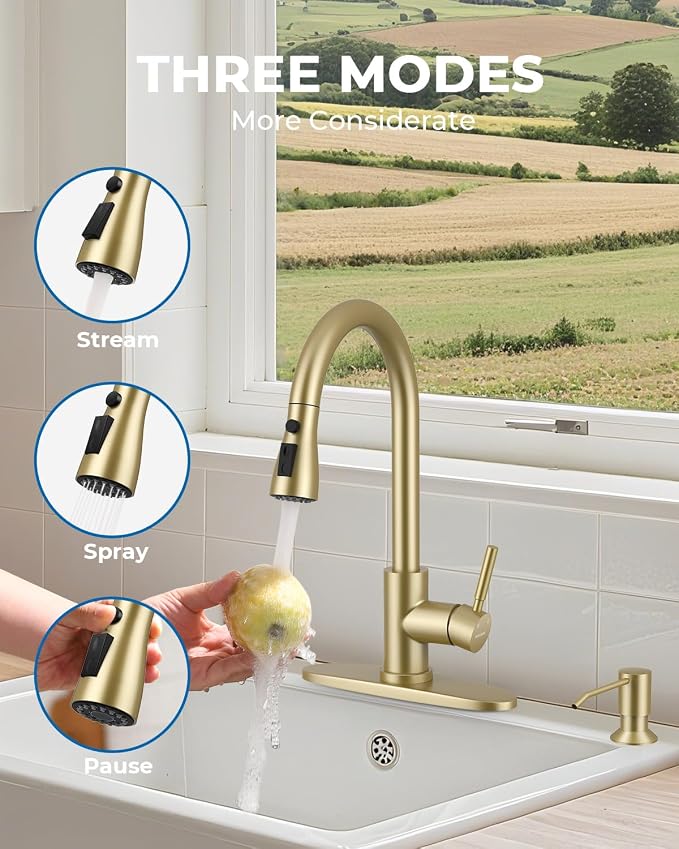 WEWE Kitchen Faucet with Soap Dispenser Set, Pull-Down Sprayer, 360° Swivel - Image 4