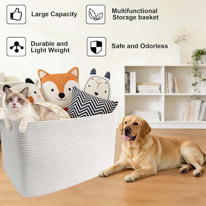 96L Woven Laundry Basket with Handles, Extra Blanket Basket - Image 7