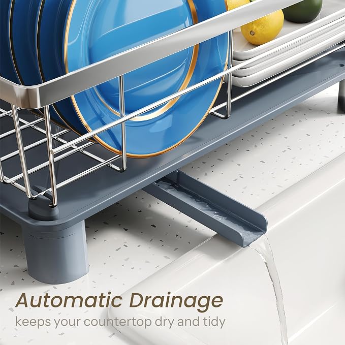 SNTD Dish Drying Rack for Small Kitchen Counter, Rotating Spout & Angled - Image 4