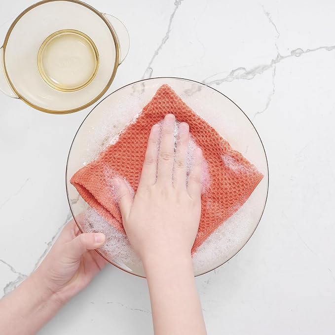 Homaxy 100% Cotton Waffle Weave Kitchen Dish Cloths 6-Pack, Coral | 12 x 12 - Image 4