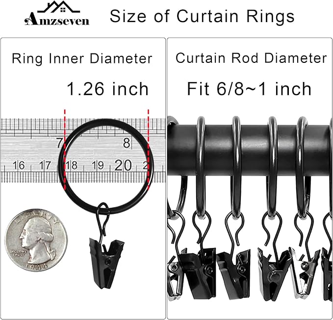 100 Pack Curtain Rings with Clips, Drapery Clips with Rings, Drapes Rings 1.26 - Image 3