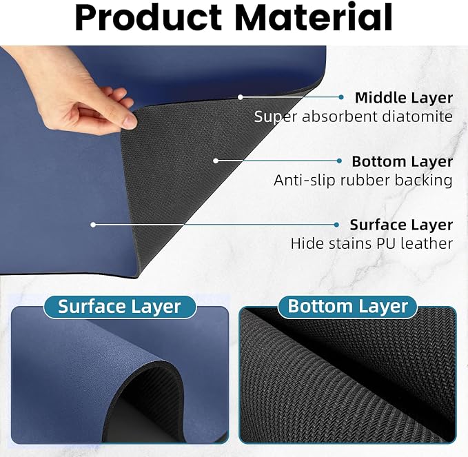 PoYang 24x16 Inch Coffee Mat, Large Dish Drying Mat, Stain-Hiding, Non-Slip & - Image 5