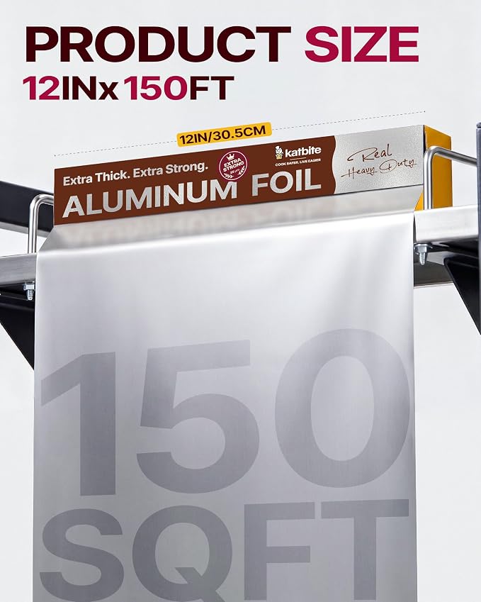 Katbite Heavy Duty Aluminum Foil, 25 Micron, 12 in x 150 ft, Roasting and Baking - Image 2