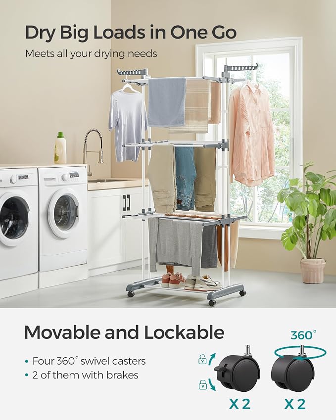 SONGMICS Clothes Drying Rack 4-Tier, Foldable Laundry Rack, Steel | Indoor - Image 3