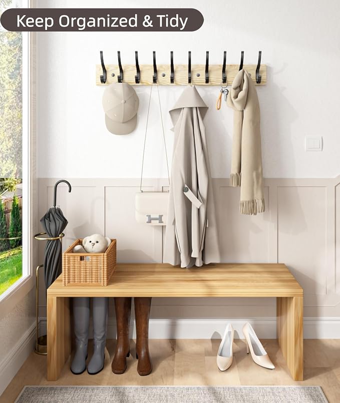 Optish 1 Pack Wooden Coat Rack Wall Mount, 16.1" Rustic Coat Hanger Hooks - Image 5
