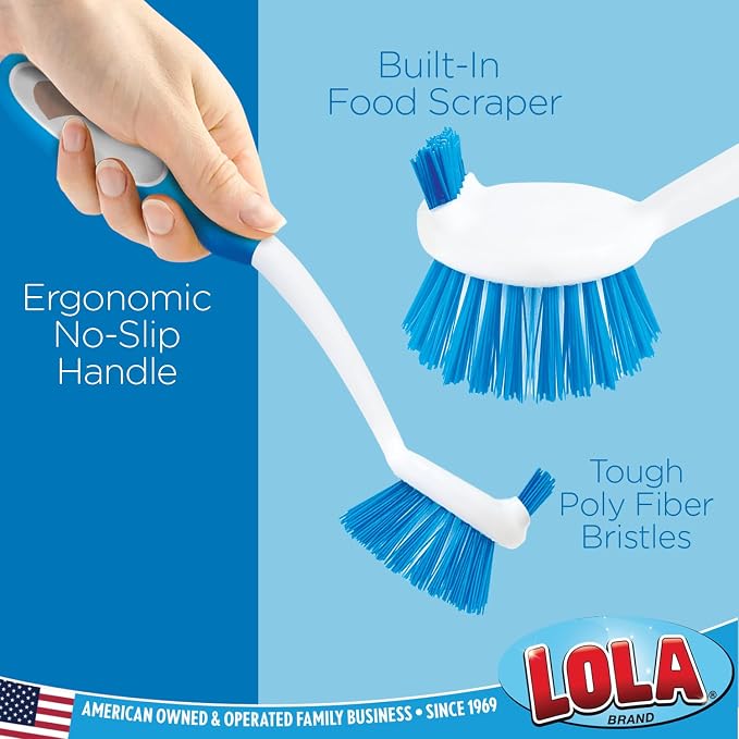 Dish Brush Kitchen Scrubber, 6 Pack, by LOLA, Has Stiff Bristles & Food Scraper - Image 2