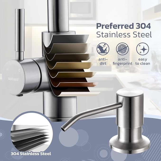 WEWE Kitchen Faucet with Soap Dispenser Set, Brushed Nickel | 3-Mode Sprayer - Image 4