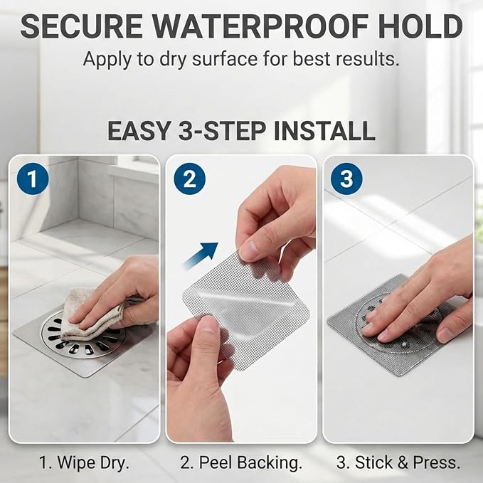 50 Pack Square Disposable Shower Drain Hair Catcher Stickers | Waterproof - Image 3