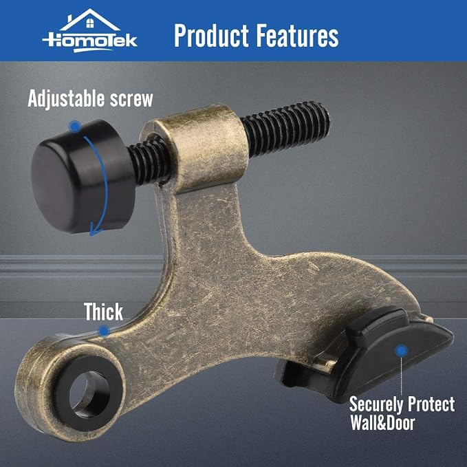 HOMOTEK 3 Pack Hinge Pin Antique Brass Door Stopper, Adjustable Deluxe Heavy - Image 2