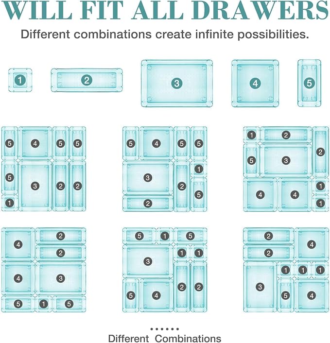 23 PCS Drawer Organizer Set, 5 Size Bathroom and kitchen organizer Trays | - Image 4