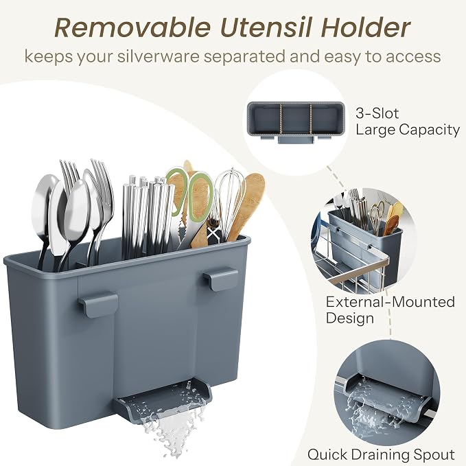 SNTD Dish Drying Rack for Small Kitchen Counter, Rotating Spout & Angled - Image 7