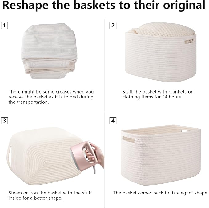 OIAHOMY 4 Pack Storage Baskets for Organizing 15L Cube Storage Bins White - Image 7